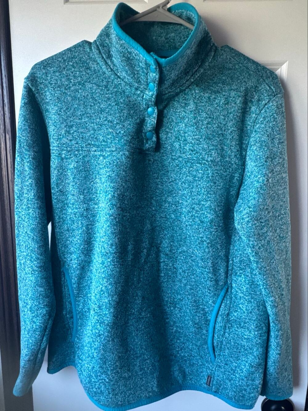 Eddie Bauer Teal Heathered Fleece Snap Pullover Sweater Mock Neck Small